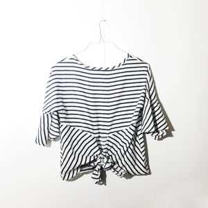 Express | White Blue Striped Bell Sleeve Top